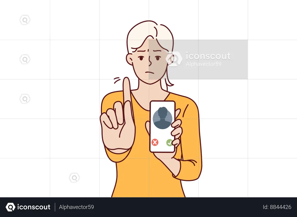 Femme montrant un appel d'un numéro inconnu  Illustration