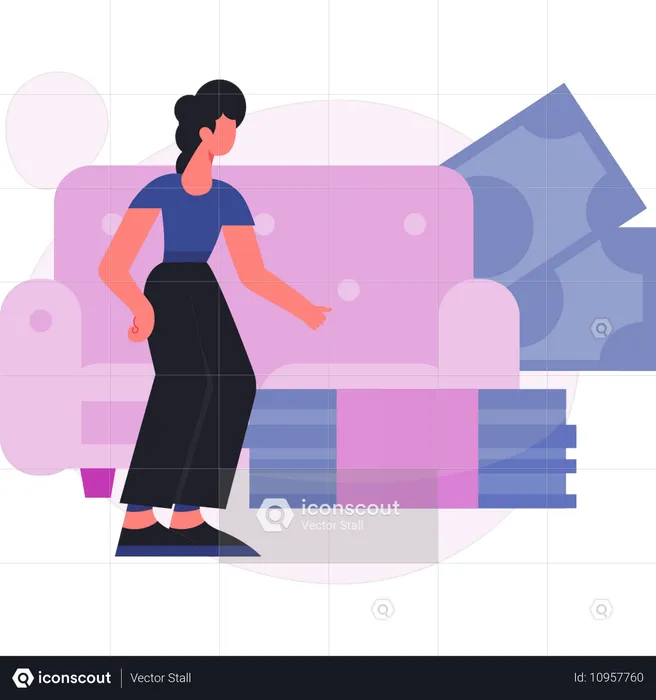 Une femme montre une liasse de billets  Illustration