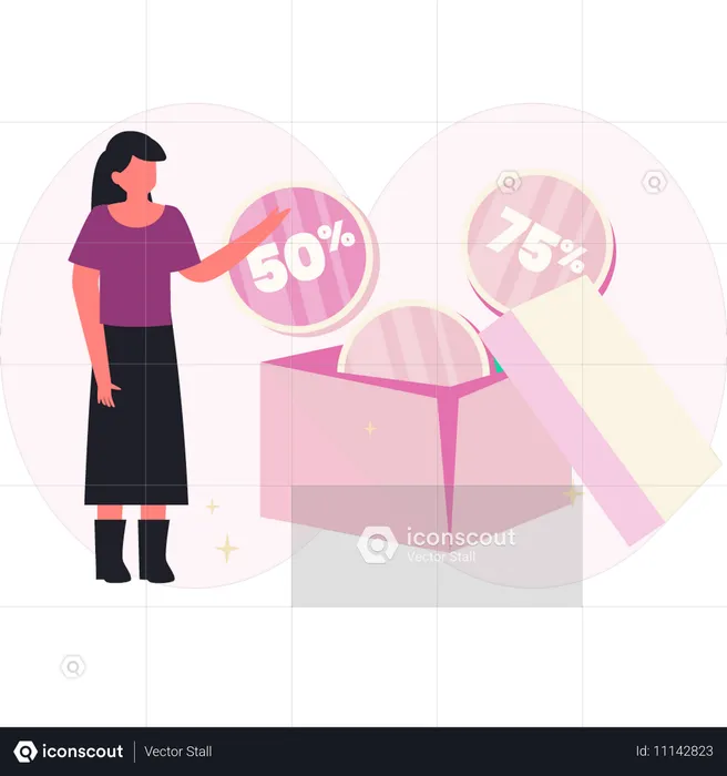 Femme ouvrant une boîte de réduction  Illustration