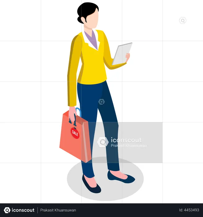 Paiement femme en ligne sur mobile  Illustration