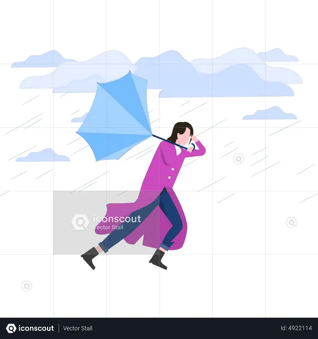 Parapluie femme emporté par la tempête  Illustration