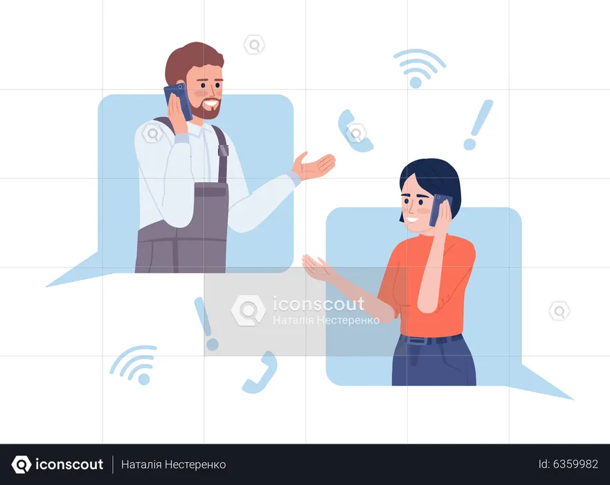 Femme parlant au téléphone avec un technicien  Illustration