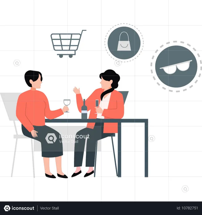 Une femme parle de shopping en ligne  Illustration