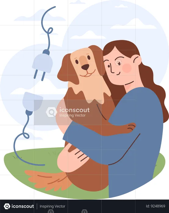 Femme passant du temps avec un chien  Illustration