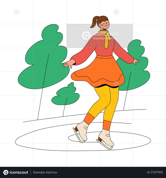 Femme Patins Sur Une Patinoire Dans Les Bois  Illustration