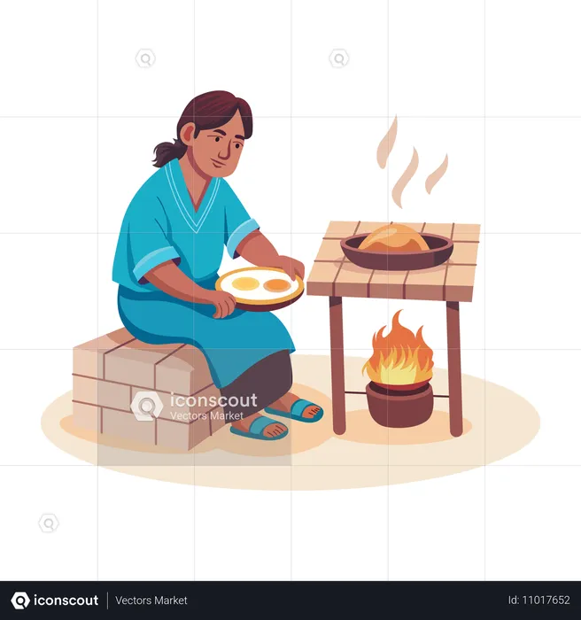 Pauvre femme en train de cuisiner  Illustration