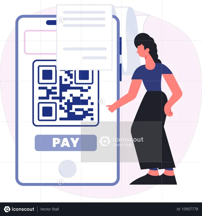 Femme payant avec un code QR  Illustration