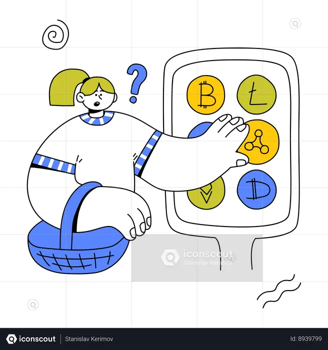 Femme payant des marchandises avec de l'argent crypto  Illustration