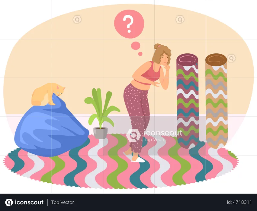 Femme pensant à la conception de tapis  Illustration