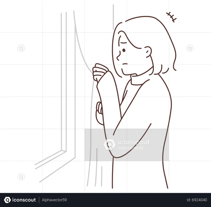 Femme effrayée regardant par la fenêtre  Illustration