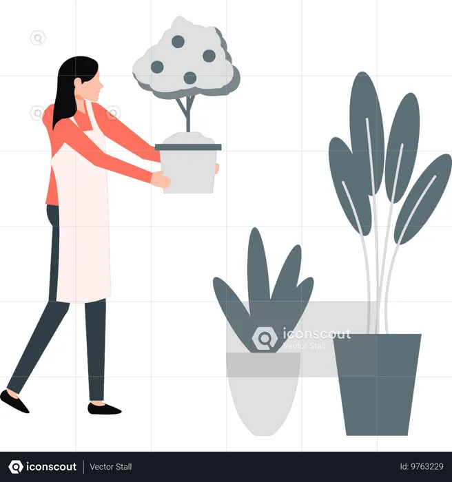 Femme plantant des plantes saisonnières  Illustration