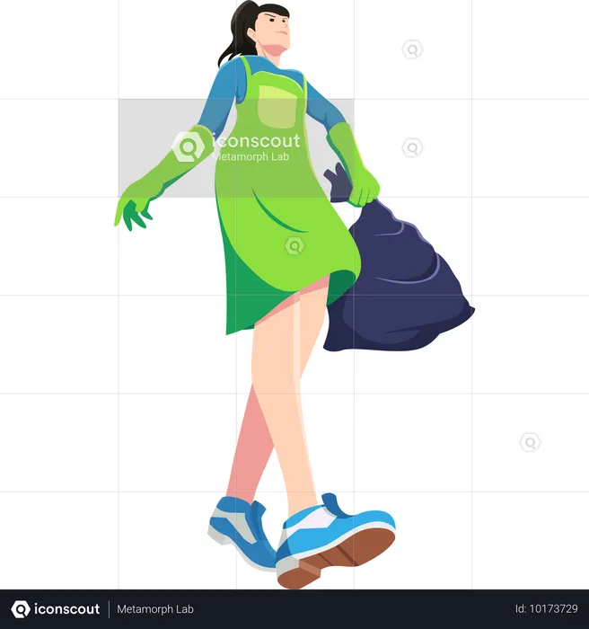 Femme transportant des déchets en plastique  Illustration