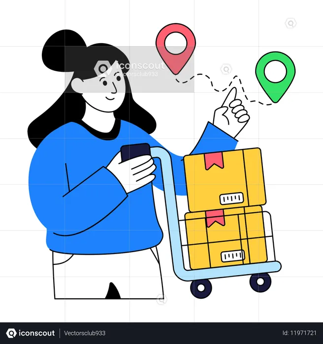 Une femme pousse un transpalette  Illustration