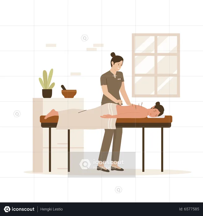 Femme prenant un traitement d'acupuncture traditionnel  Illustration