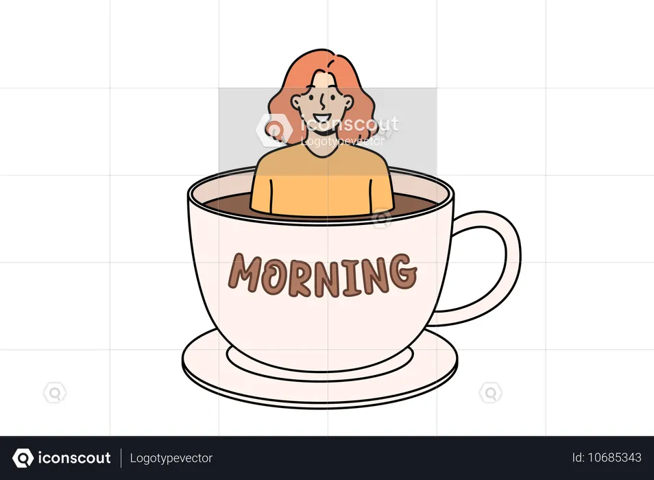 Femme prenant un café chaud le matin  Illustration