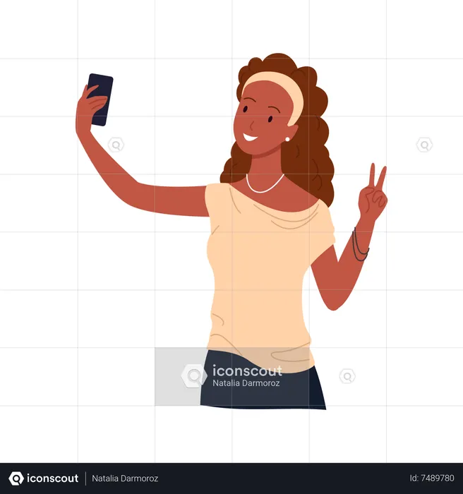 Femme prenant un selfie au téléphone  Illustration