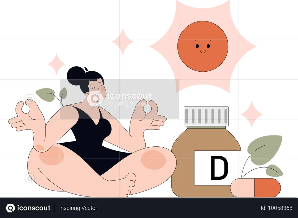 Une femme prend des comprimés de vitamine D  Illustration