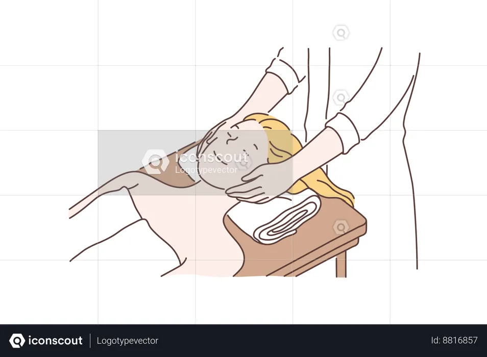 La femme prend un massage du visage  Illustration