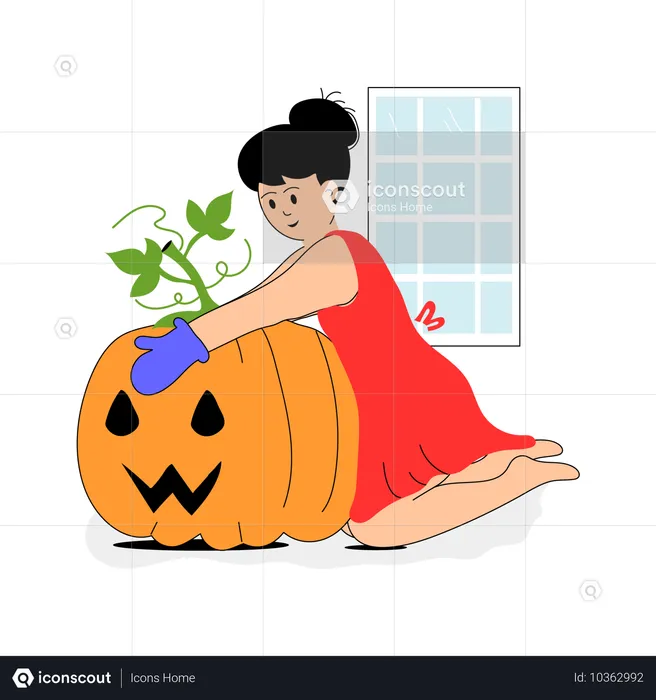 Femme préparant une citrouille d'Halloween  Illustration