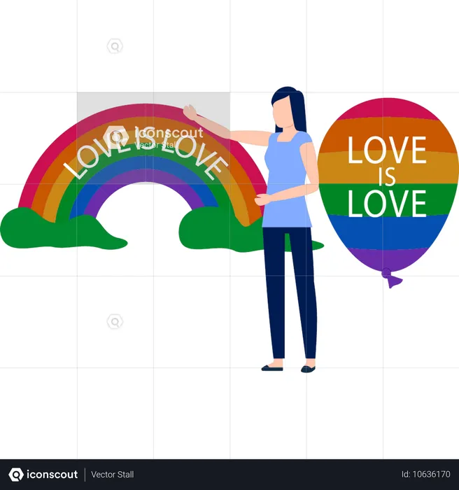 Femme présentant un dépliant Love and Love Pride  Illustration