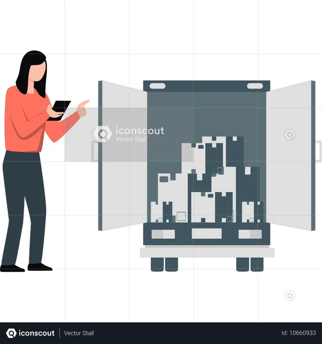 Femme présentant une boîte de colis  Illustration