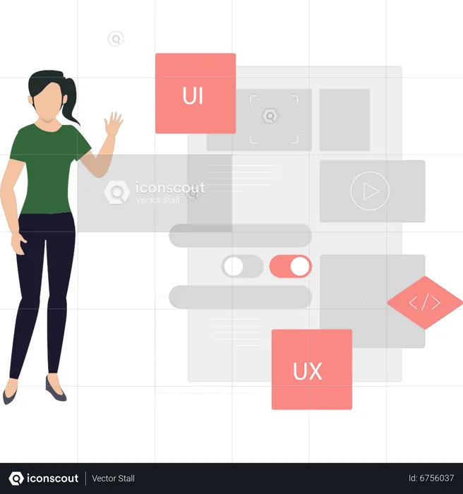 Femme présentant la conception ui ux  Illustration