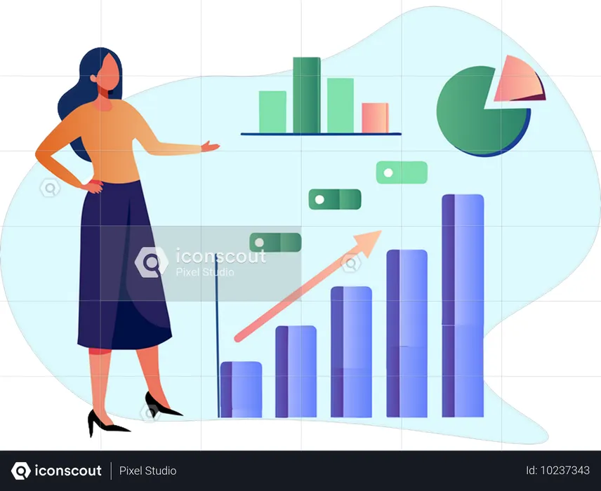 Femme présentant un graphique de croissance d'entreprise  Illustration