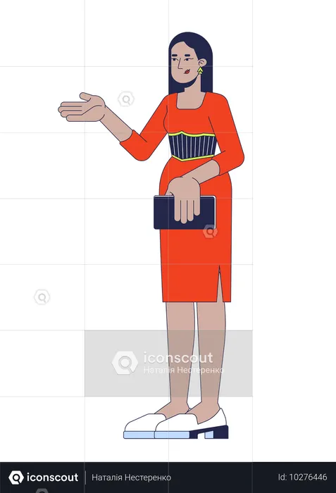 Femme présentatrice en robe élégante  Illustration