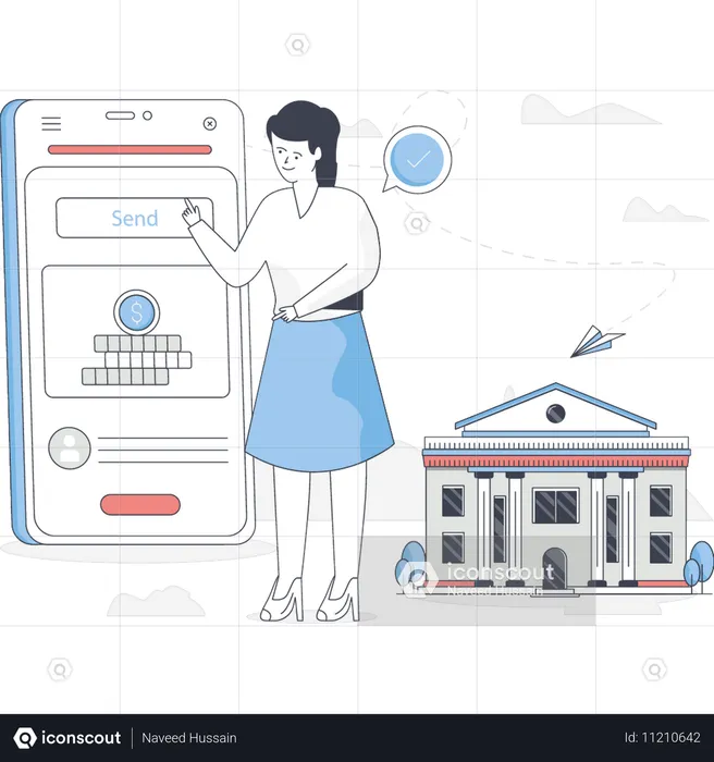 Une femme présente la banque mobile  Illustration