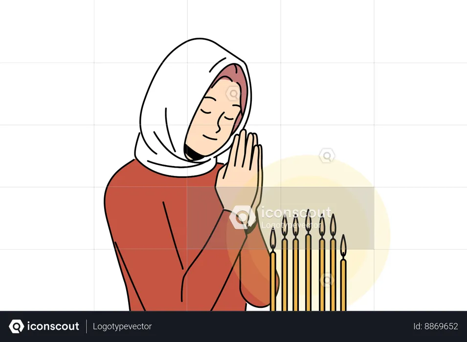 La femme prie à l’église  Illustration