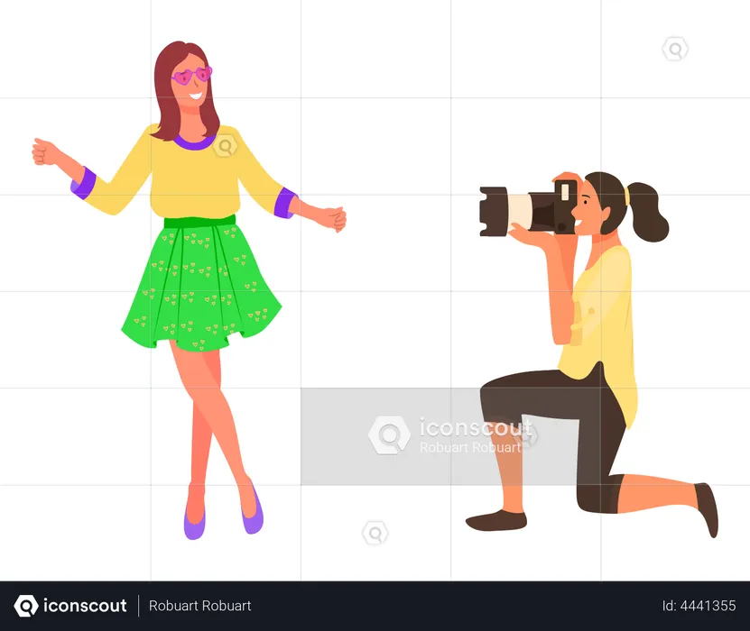 Femme professionnelle prenant une photo de femme  Illustration