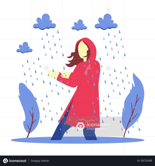 Femme profitant de la pluie  Illustration