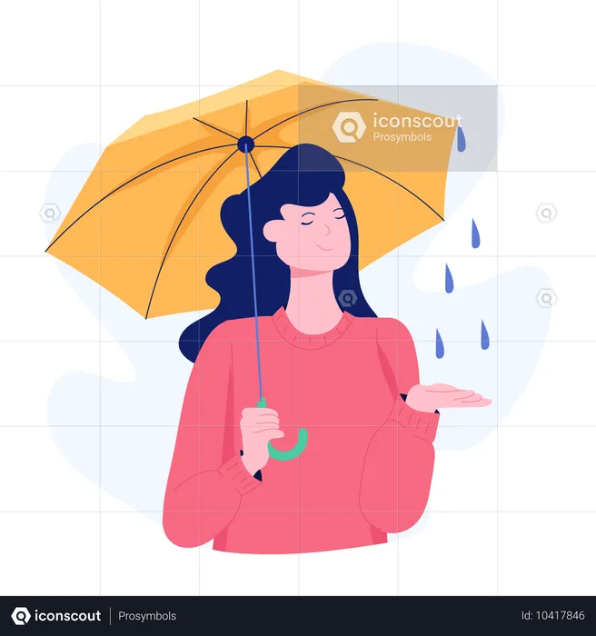 Femme profitant de la pluie  Illustration