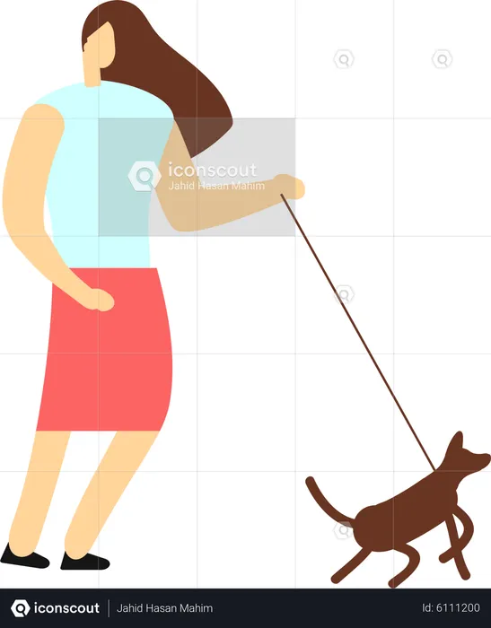 Femme qui marche avec un chien  Illustration