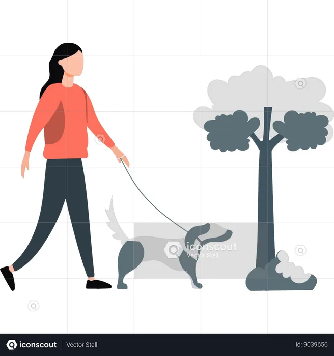 Femme marchant avec son chien  Illustration