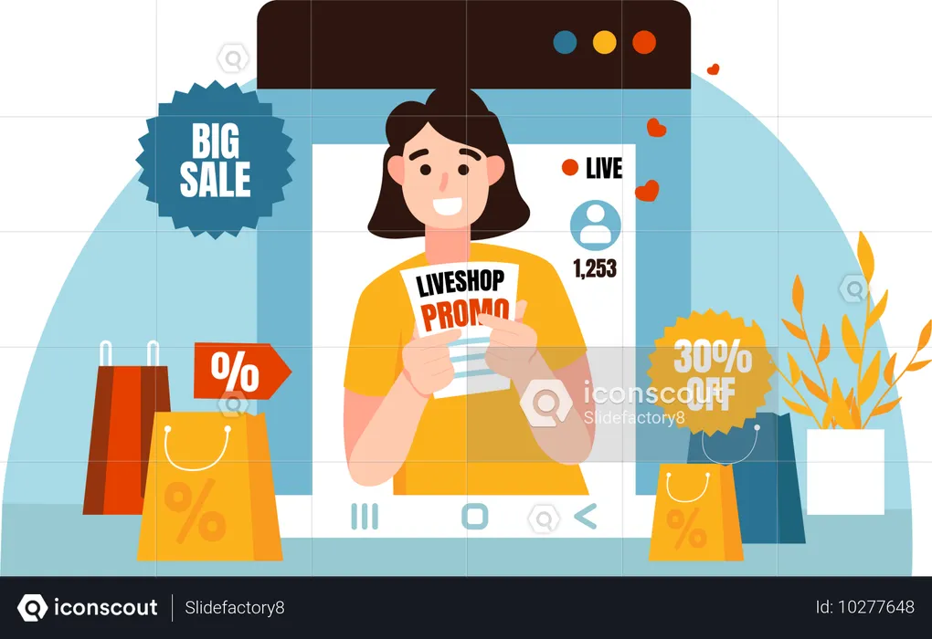 Femme faisant la promotion des ventes en ligne  Illustration