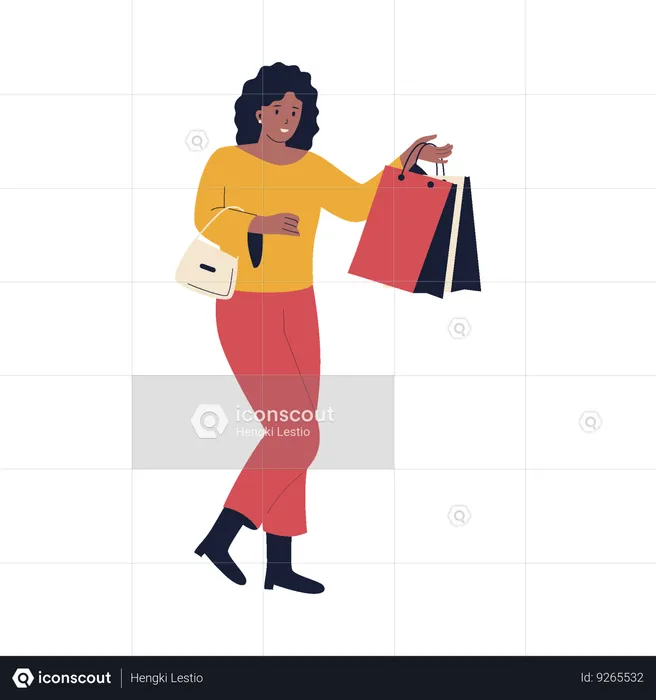 Femme qui aime faire du shopping  Illustration