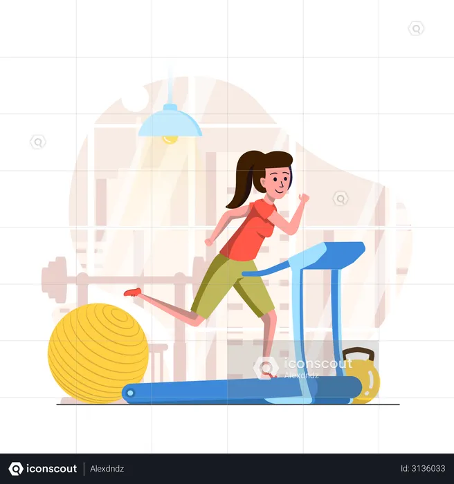 Femme qui court sur un tapis roulant  Illustration