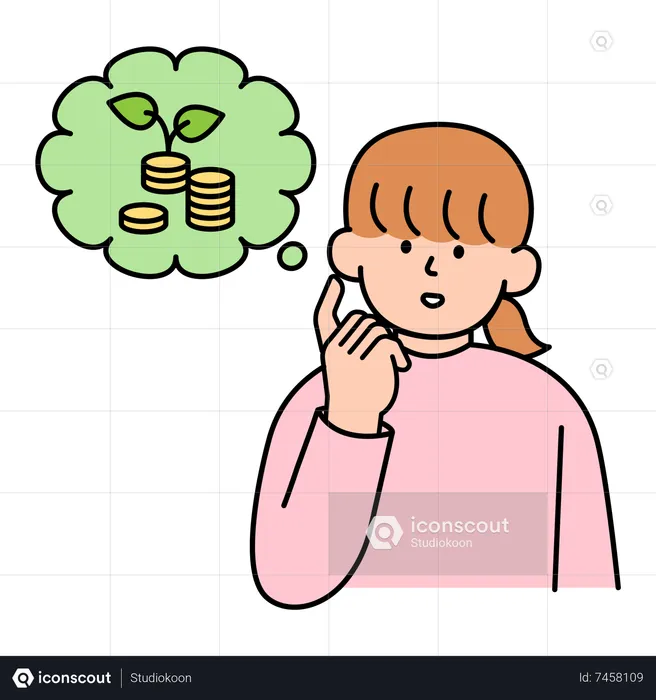 Femme pensant à économiser de l'argent  Illustration