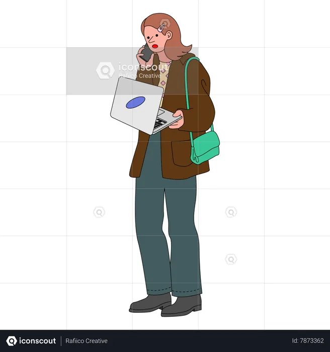 Femme travaillant occupée parlant au téléphone  Illustration