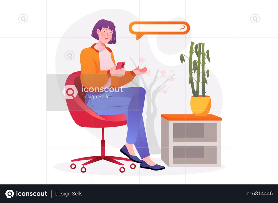 Femme cherchant sur mobile  Illustration