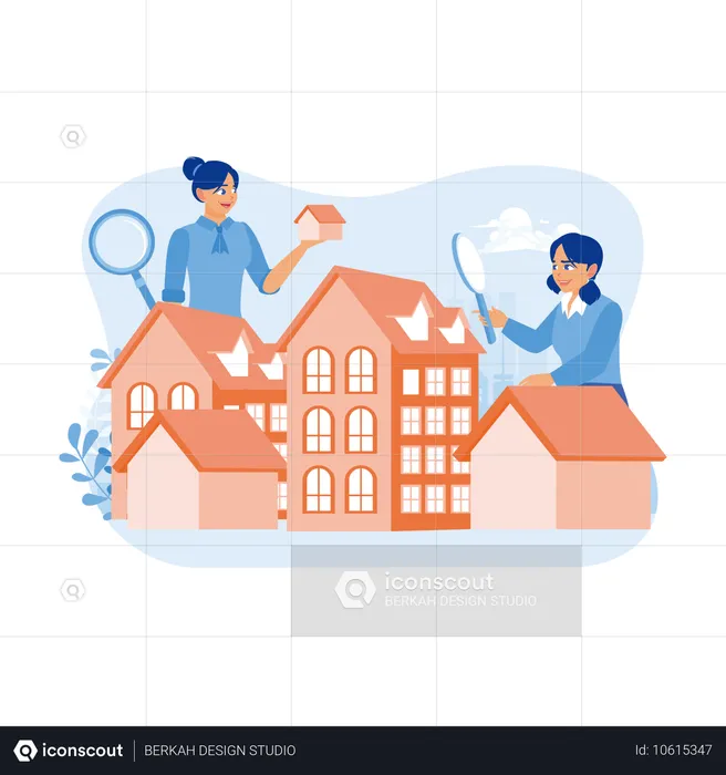 Femme à la recherche d'une nouvelle maison à louer  Illustration