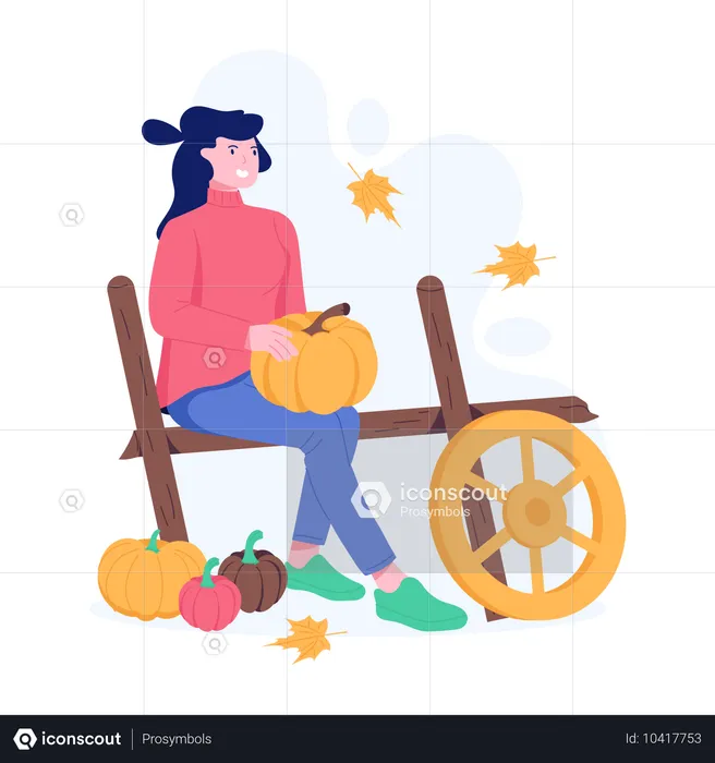 Femme récoltant des citrouilles  Illustration