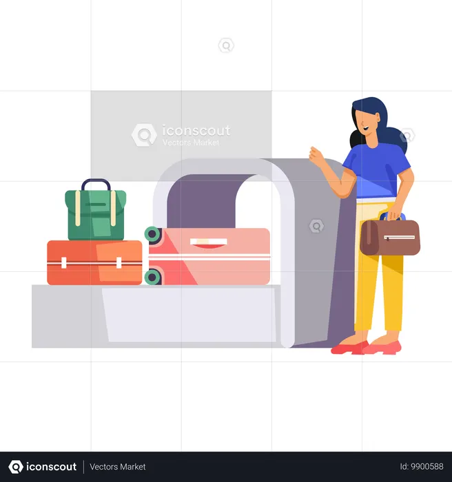 Femme récupérant des bagages au terminal  Illustration