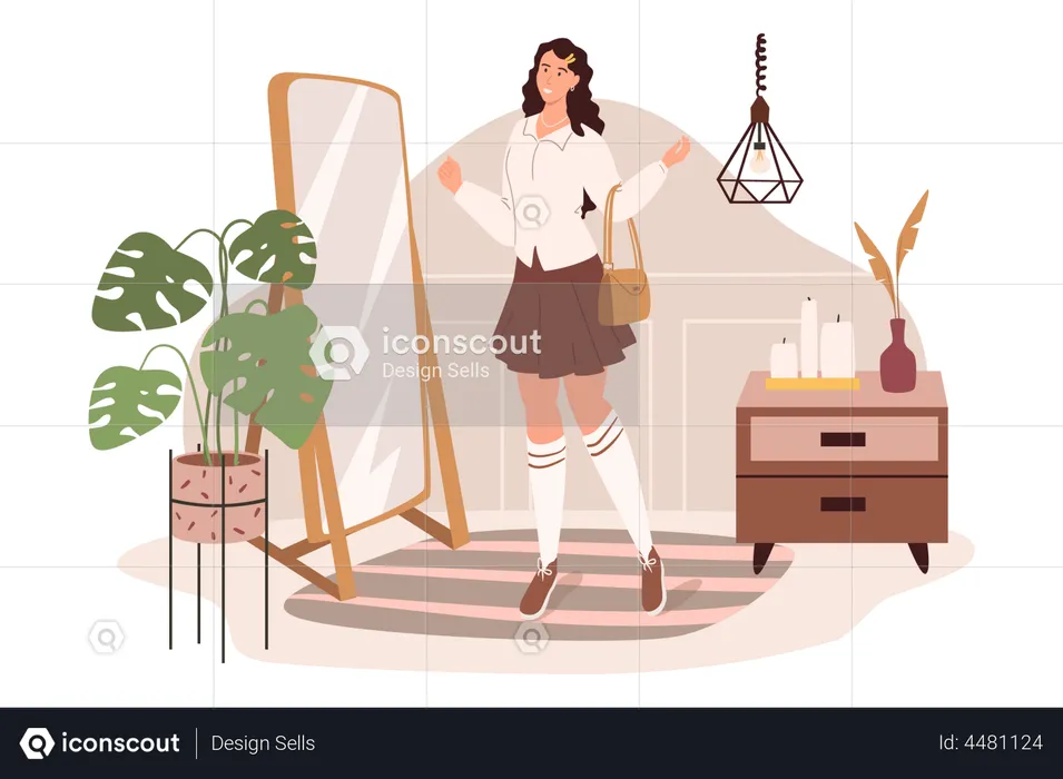 Femme regardant dans un miroir  Illustration