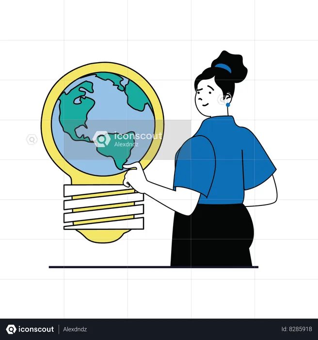 Femme regardant les économies d’énergie mondiales  Illustration