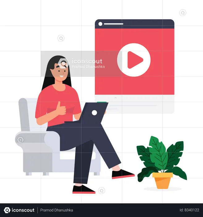 Femme regardant une vidéo en ligne  Illustration