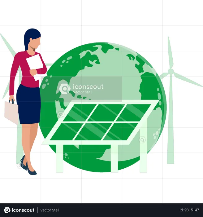 Femme regardant l’environnement mondial  Illustration