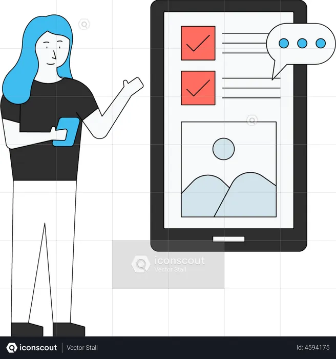 Femme regardant la conception d'une application mobile  Illustration