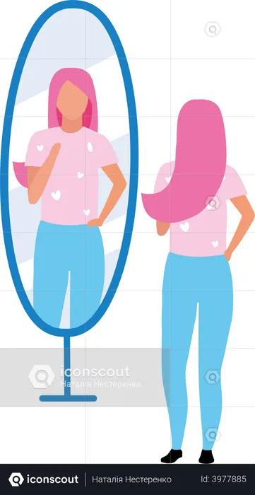 Femme regardant miroir  Illustration